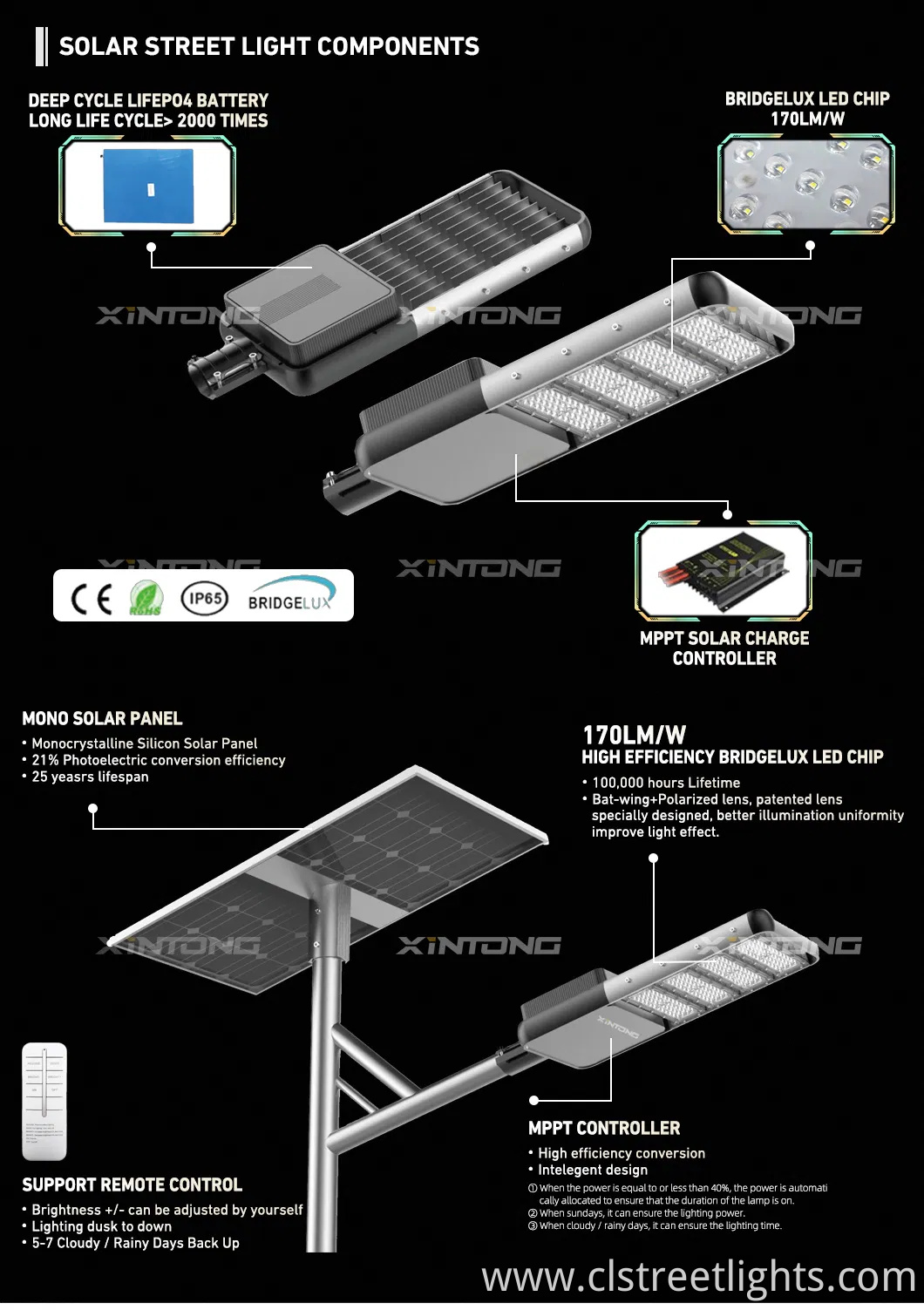 Xintong 60W 100W All in Two Waterproof Outdoor LED Solar Road Garden Street Light Light
